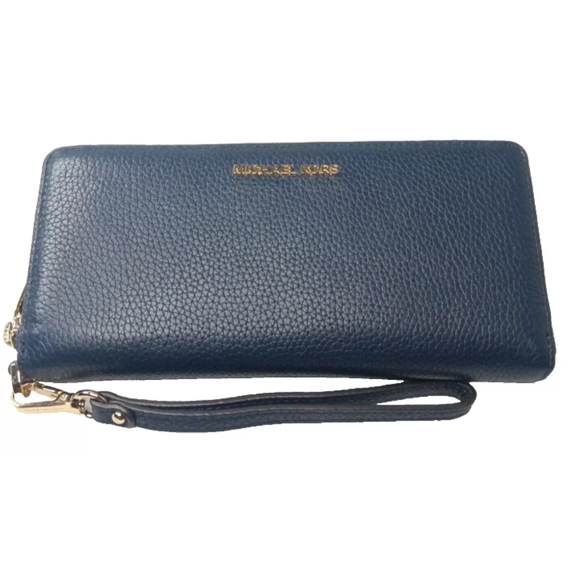 Michael Kors Jet Set Travel Large Pebbled Leather Wristlet Navy Blue MSRP $275 - Picture 3 of 9